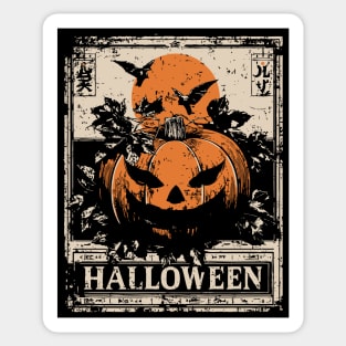 Evil Pumpkin Halloween Retro Japanese Poster Sticker